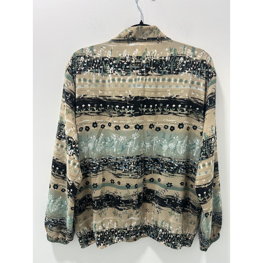 Vintage TAG Floral Stripe Zip Up Jacket Tan Sage Green Botanical Medium 84011 - Picture 10 of 12